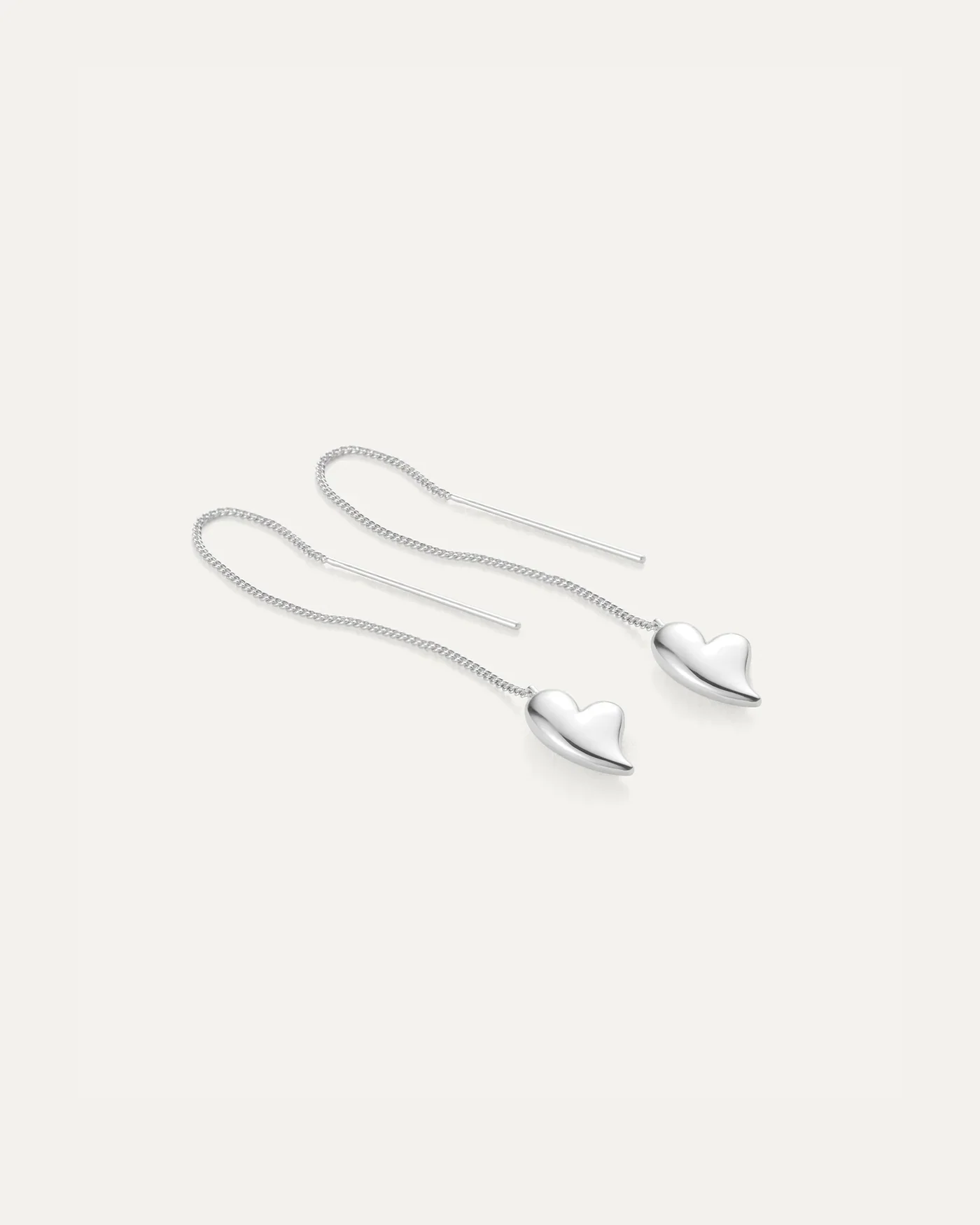 Puffy Heart Threader Earrings in Silver