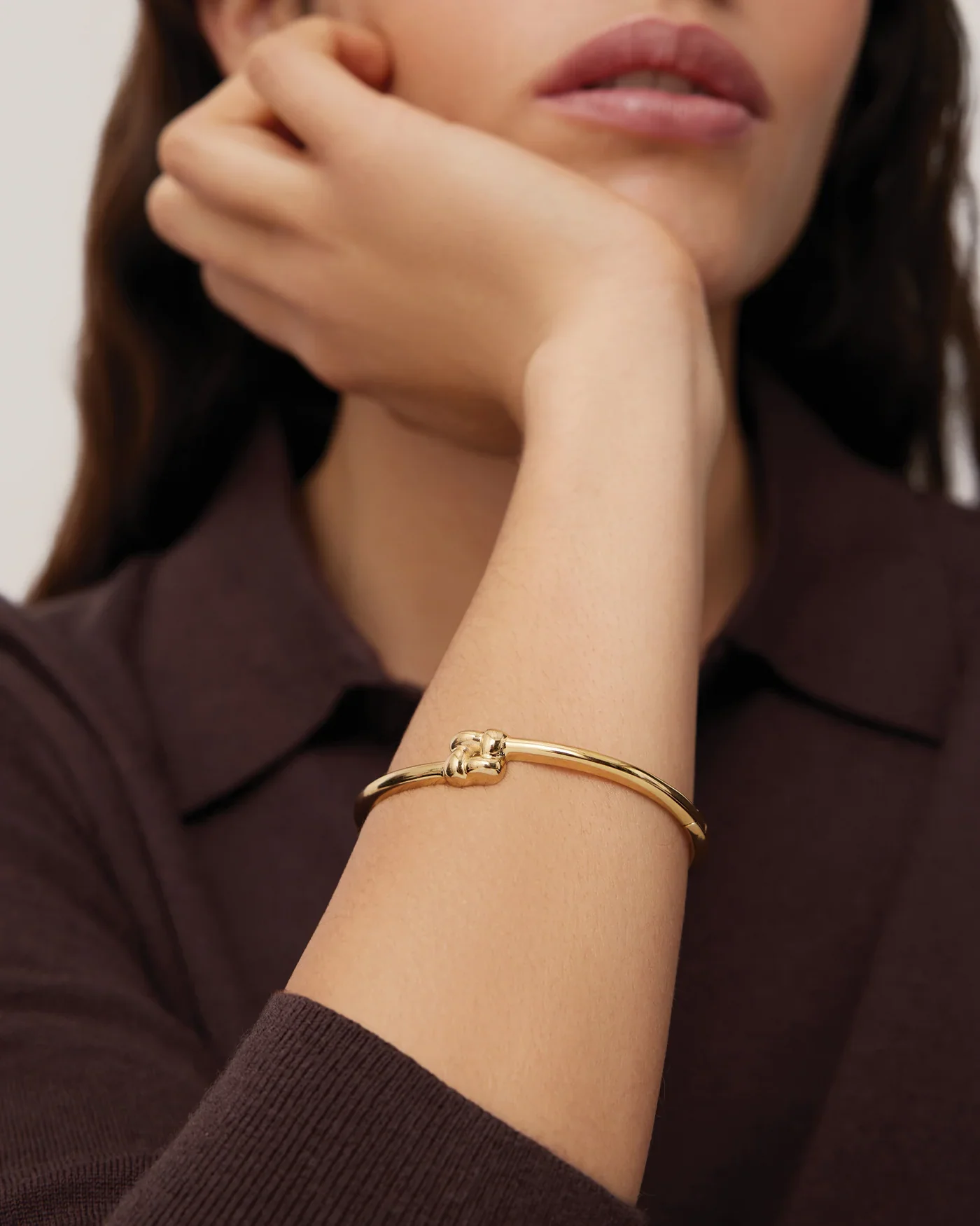 Slim Woven Square Bangle in Gold - Image 2