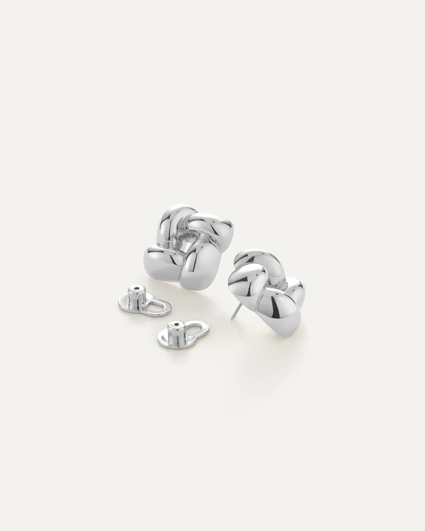 Small Woven Square Earrings in Silver - Image 3
