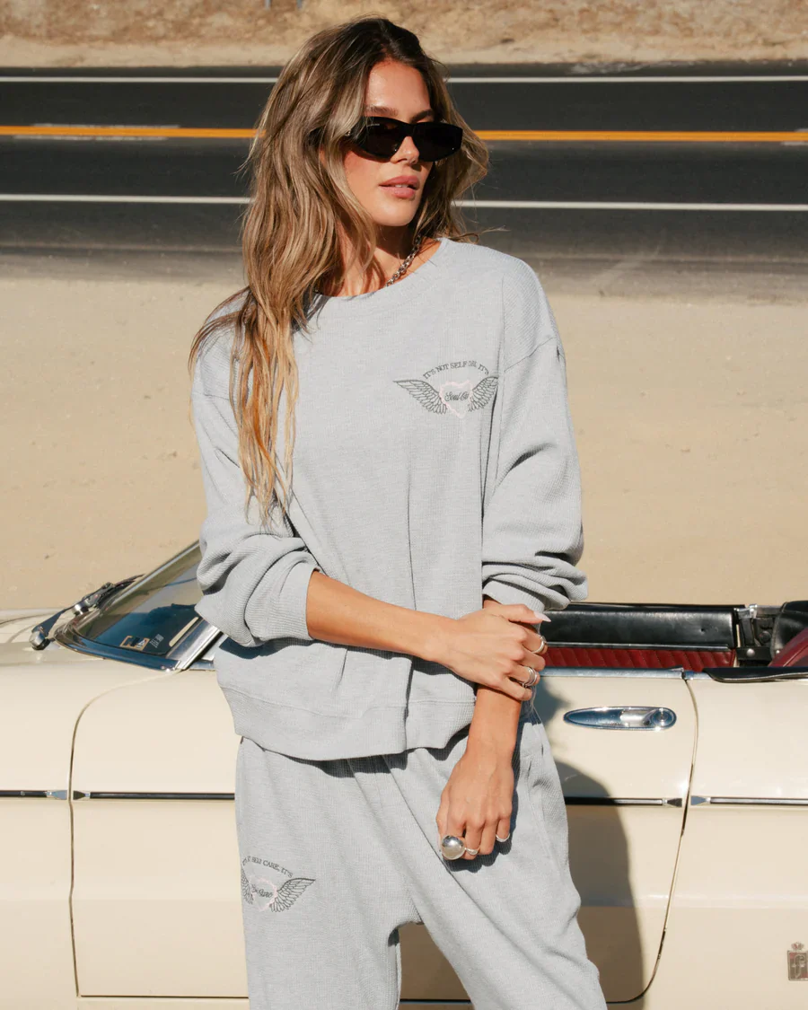 Soul Grey Relaxed Waffle Crewneck - Image 9